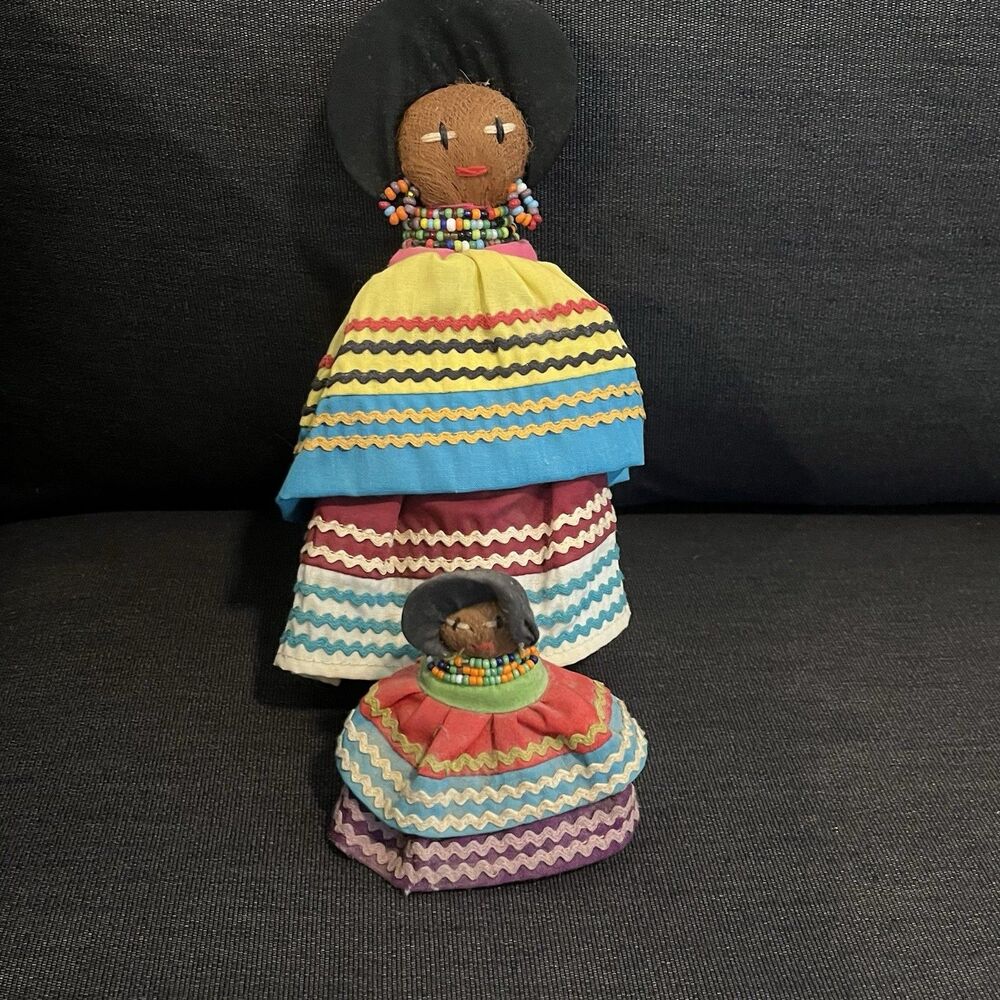Seminole or Miccosukee Lot 2 Dolls Mother Daughter Full Dress Handmade Authentic